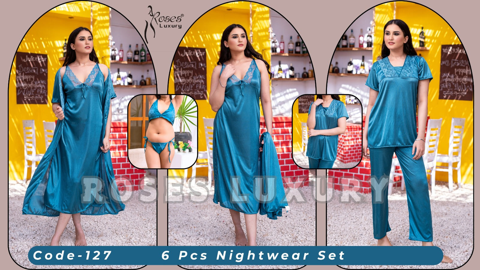 Roses Luxury 6-Piece Nightwear Set - Code 127