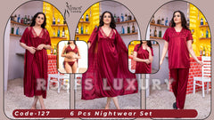 Roses Luxury 6-Piece Nightwear Set - Code 127