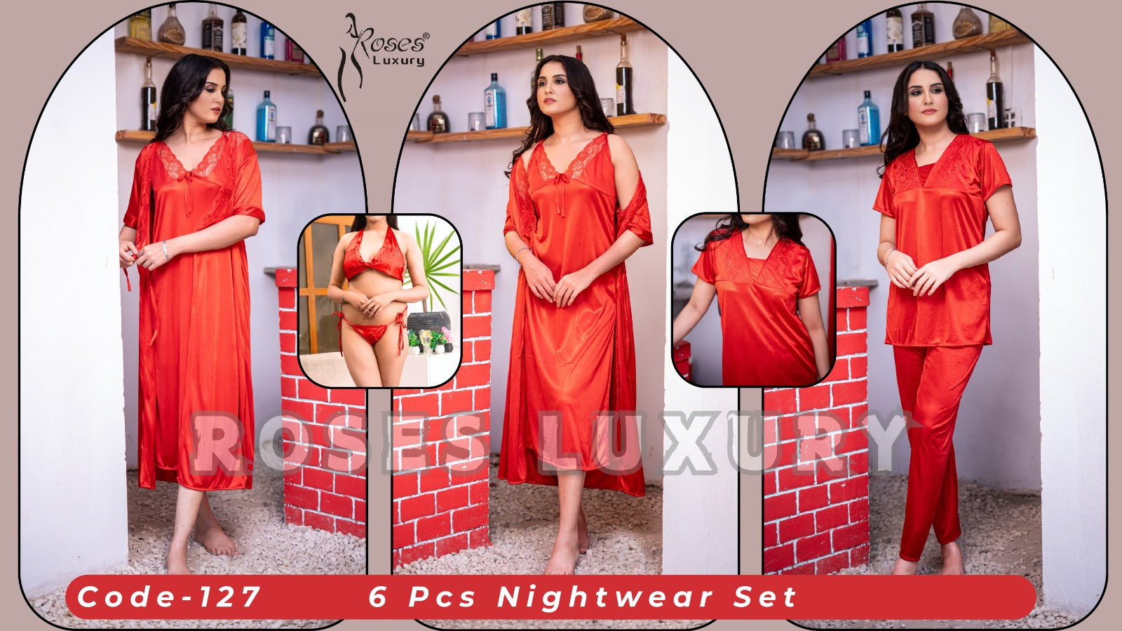 Roses Luxury 6-Piece Nightwear Set - Code 127