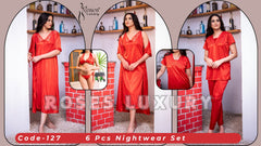 Roses Luxury 6-Piece Nightwear Set - Code 127