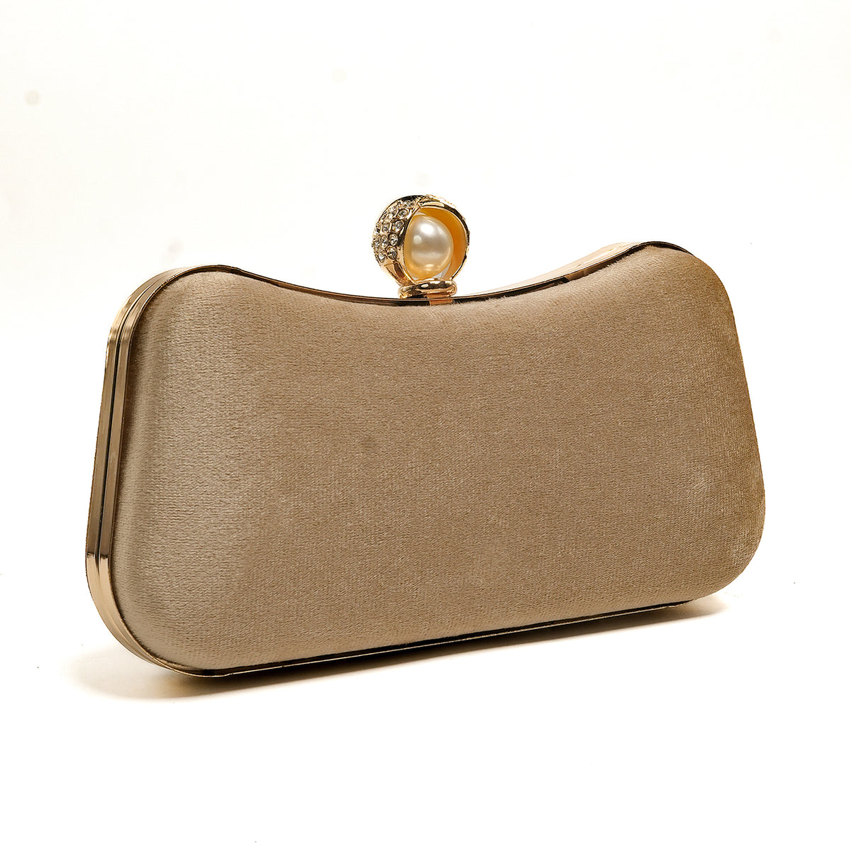 Velvet Pearl Clutch - Beige