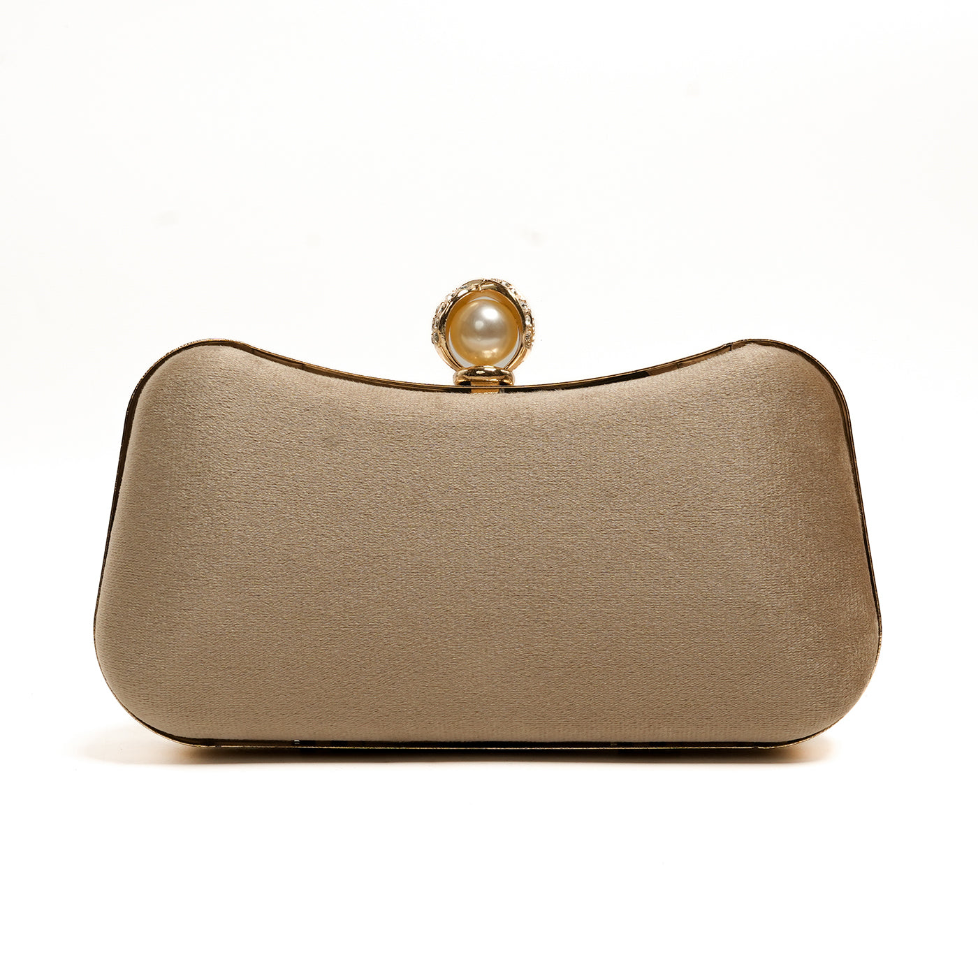Velvet Pearl Clutch - Beige