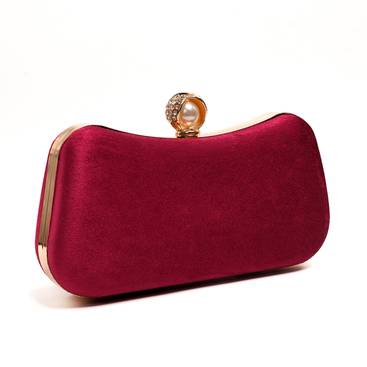 Velvet Pearl Clutch - Burgundy